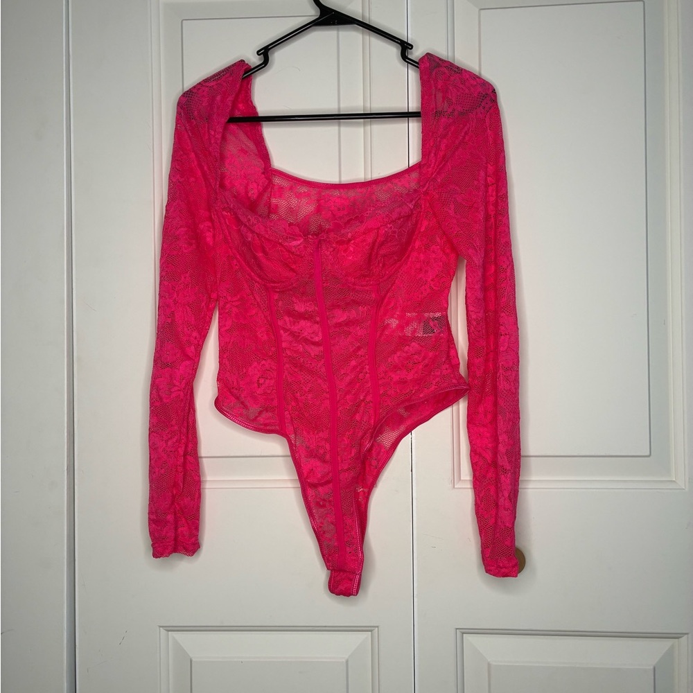 Vintage Hot Pink Lace Bodysuit